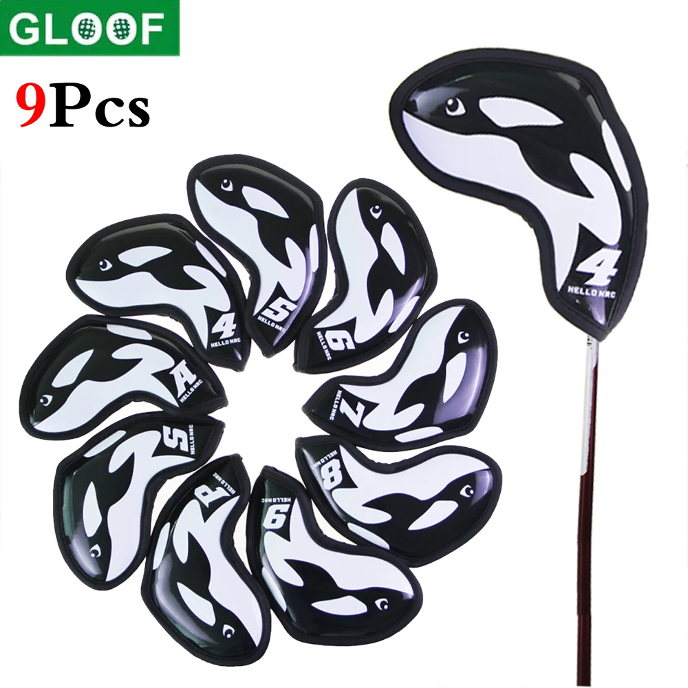 

GLOOF 9Pcs Golf Iron Club Head Covers Set Headcovers-Black Pu Leather Soft Closely fits Small Standard Oversized Golf Clubs