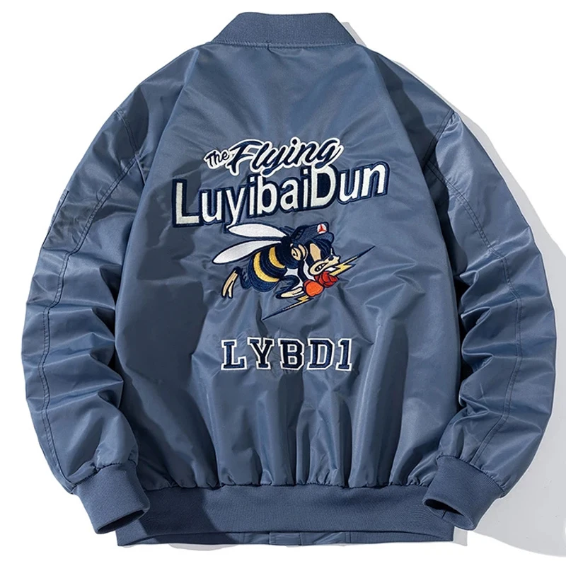 

Bomber Pilot Jacket Men Women Animal Embroidery Jacket Bee Retro Hip Hop Coat Streetwear Spring Autumn Windbreaker Youth Casual