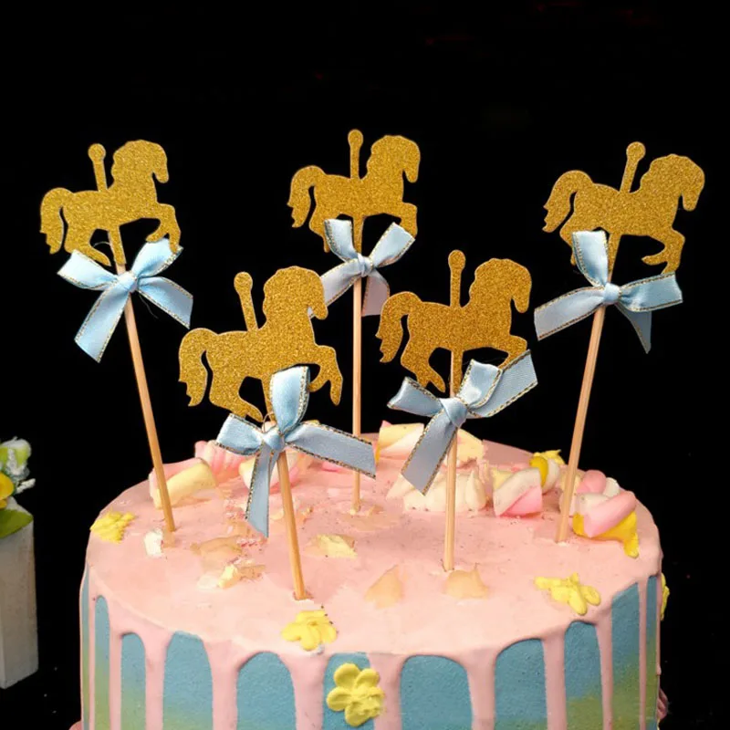 5 шт. кавайные топперы для капкейков в виде Золотой лошади милое украшение из