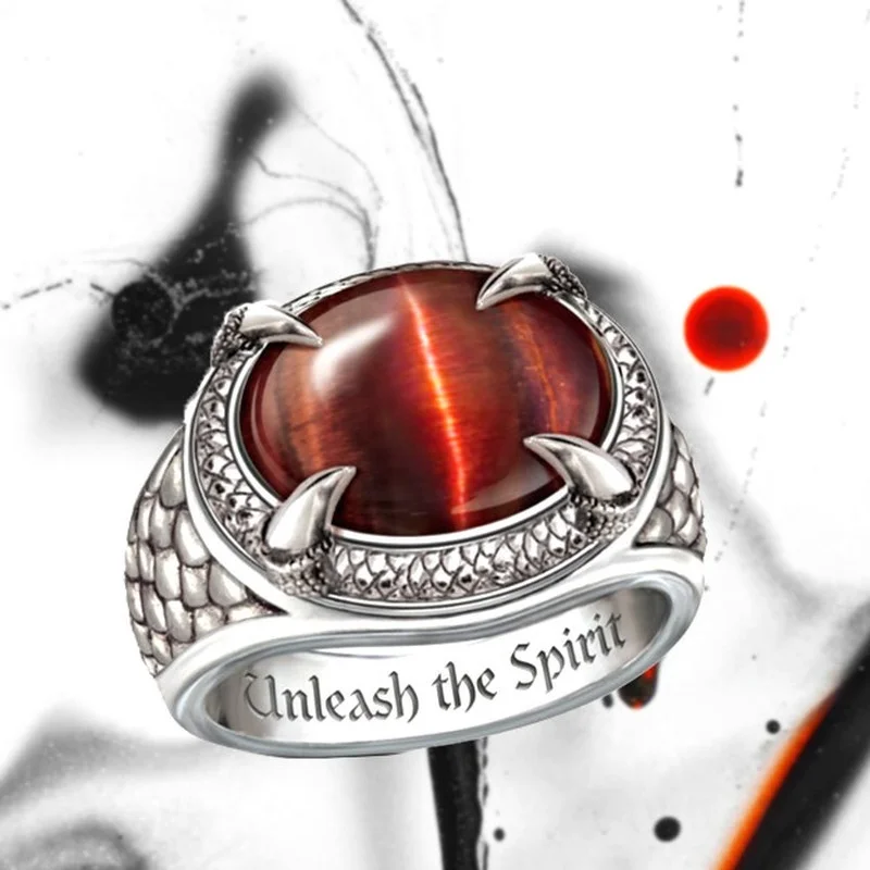 

Retro fashion dragon claw inlaid red zircon ring men's personality punk geometric accessories holiday gifts wholesale
