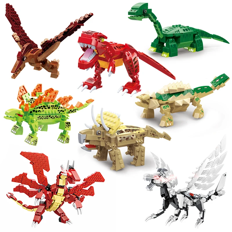 

New Jurassic Dinosaur Model Building Blocks DIY Stegosaurus Triceratops Pterodactyl Rex Dino Bricks Animal Figure Kids Toys