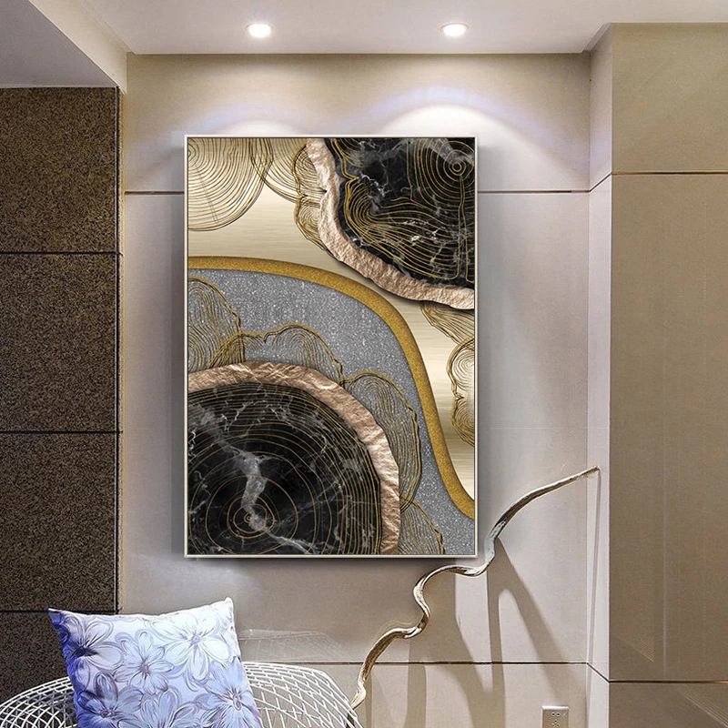 Постер с современной печатью абстрактные черные золотые кольца картина маслом