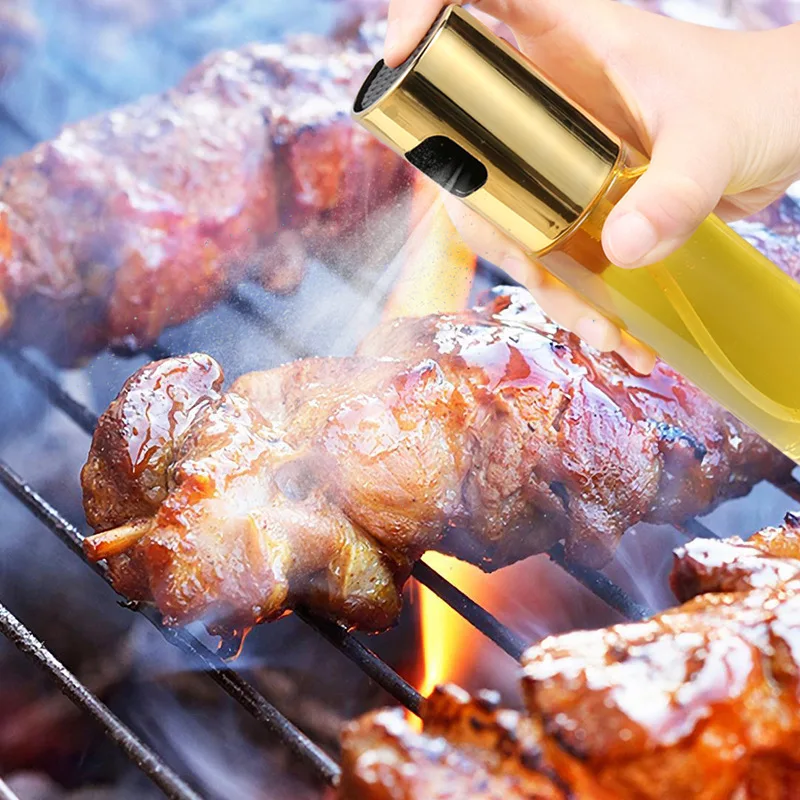 Portable Stainless Steel Press Type Oil Bottle Glass Sprayer Barbecue Watering Can Outdoor Travel Kitchen Cooking Tools | Дом и сад