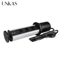 unkas 13a pull pop up 3 italy chile plug socket dual usb charge port kitchen table desktop outlet silver black aluminum body