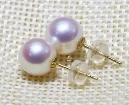 

>>>>noble jewelry 14k solid yellow gold EXCELLENT 7-8MM AAA+++ WHITE AKOYA PEARL EARRING 14K