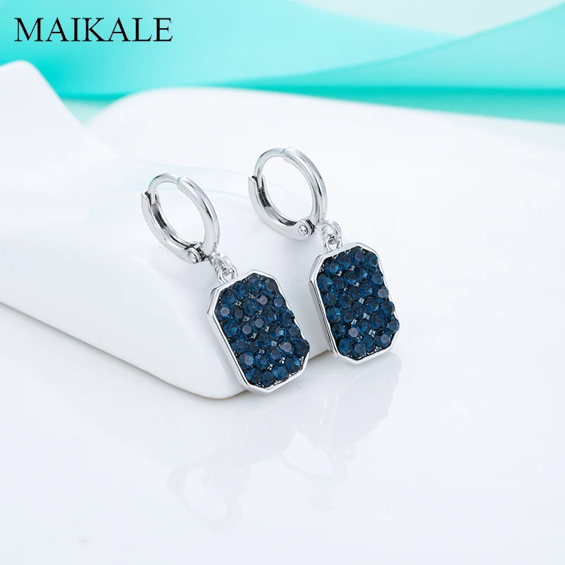 MAIKALE корейские модные квадратные золотые серебряные висячие серьги с камнями, фианит, голубой камень, CZ серьги для женщин, ювелирные изделия, подарки для девочек