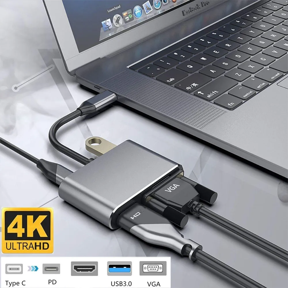 Адаптер USB C 4k Type c для VGA USB3.0 HDMI совместимый преобразователь Аудио и видео PD 87 Вт