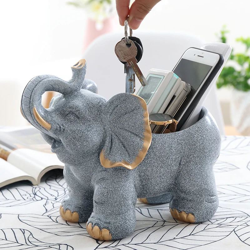

New Exquisite Cute Resin Elephant Key Pen Holder Storage Box Desk Organizer Accessories