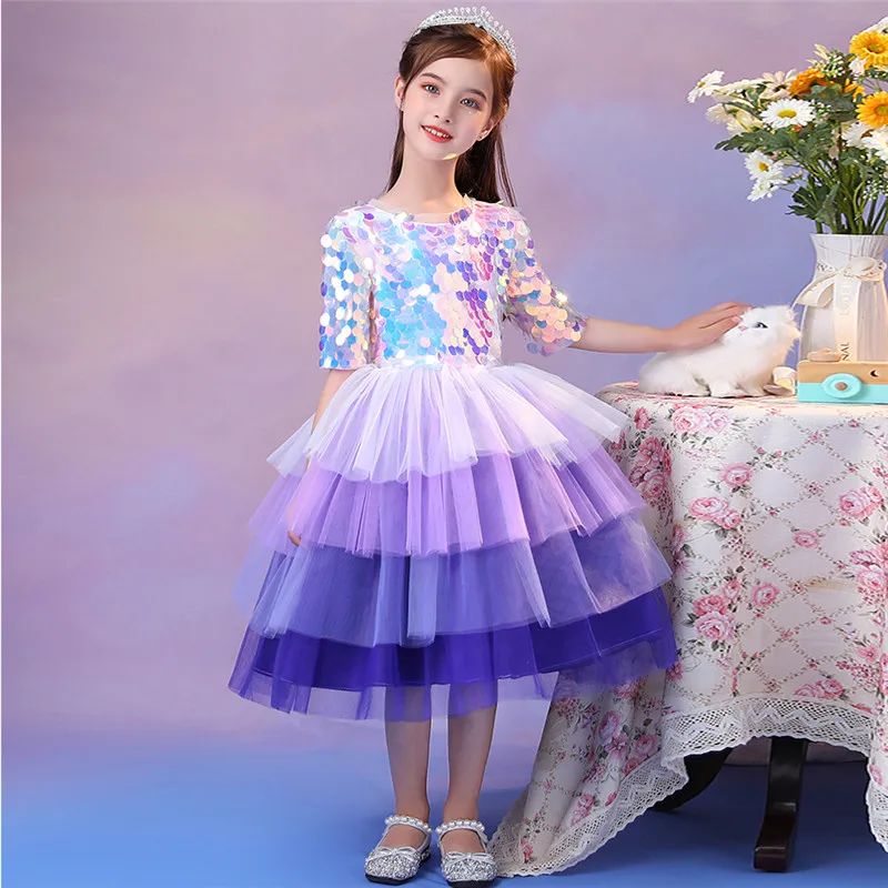 

Детские элегантные костюмы с блестками для девочек, танцевальные костюмы для ведущих пианино, платье для детского дня, праздника, бального ...