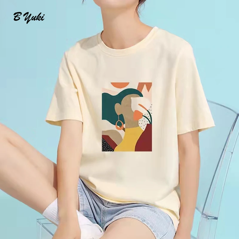 Футболка женская оверсайз с принтом круглым вырезом и коротким рукавом | Женская