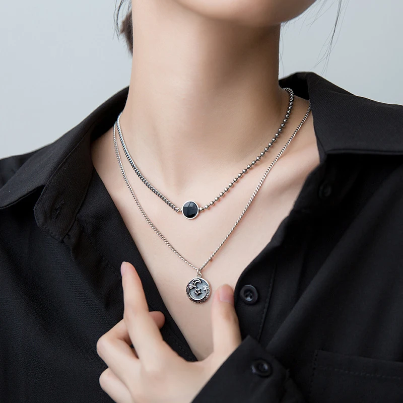 

Colusiwei Real 925 Sterling Silver Star And Moon Long Pendant Necklace for Women Men Vintage Punk Style Fashion Unisex Jewelry