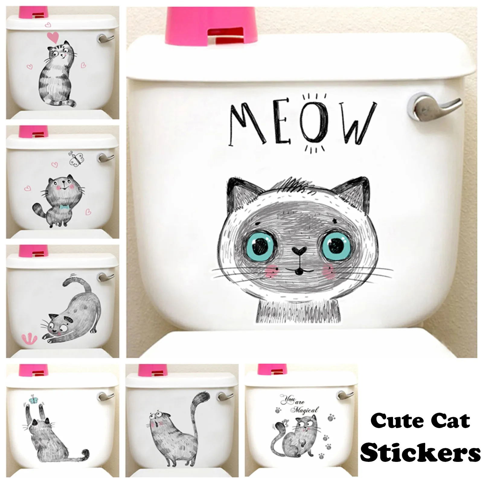 Наклейка на унитаз с милым котом домашнее украшение сделай сам забавные