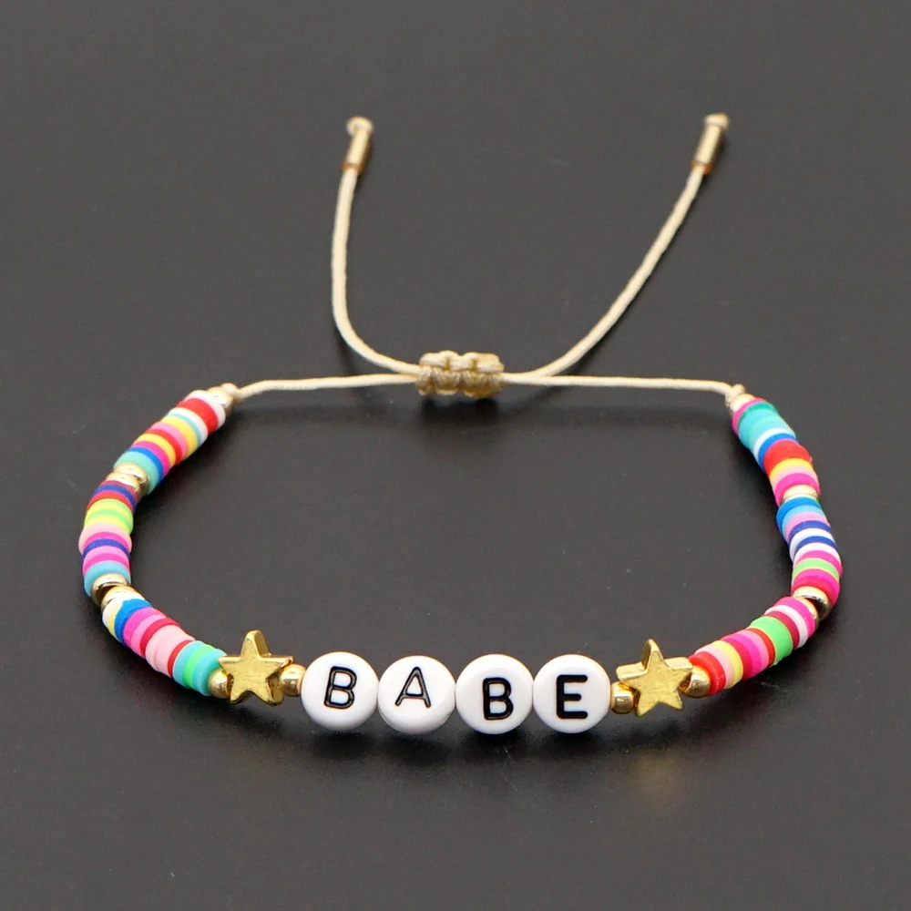 Go2Boho детка браслеты с буквами для женщин 4 мм Heishi Полимерная глина бусины