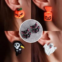 vintage halloween resin orange pumpkin earrings ghost festival clay bat cartoon funny exaggerated ear studs for women