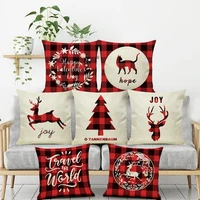 red pillow cover letter christmas tree deer print sofa pillow cover peach skin plush cushion household products