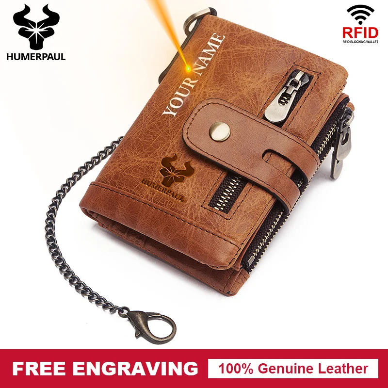 Модный мужской кошелек из натуральной кожи короткие кошельки с цепочкой Мужской