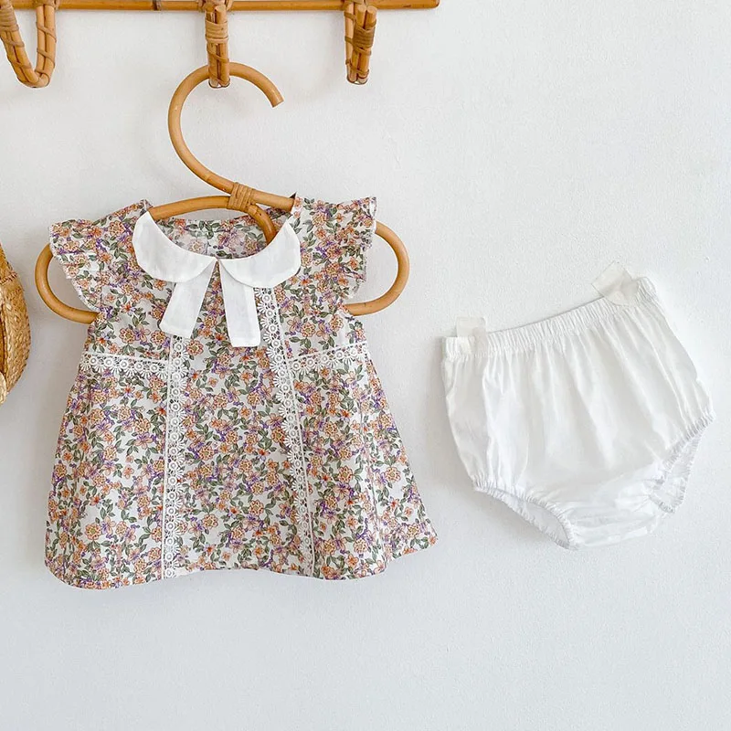 

0-3Yrs Summer Children Doll Collar Sleeveless Floral Top + Shorts Suit 2Pcs Kids Baby Girl Clothes Suit Infant Baby Girl Sets