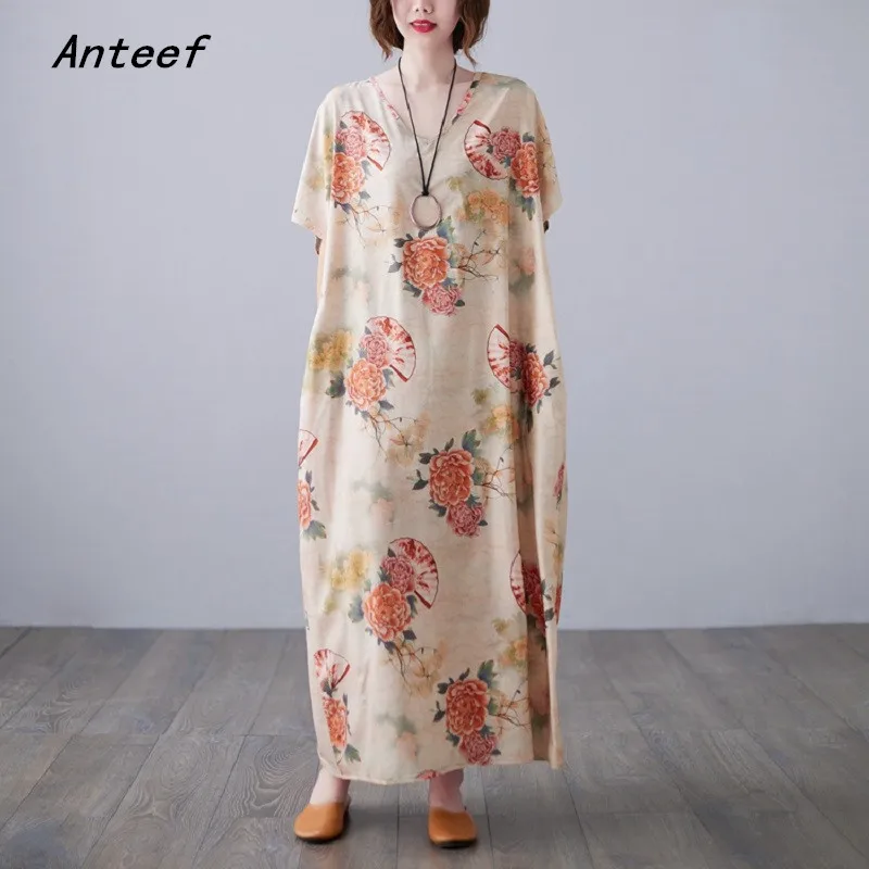 

Женское атласное винтажное платье с коротким рукавом, повседневное Свободное длинное пляжное платье, элегантная одежда 2021