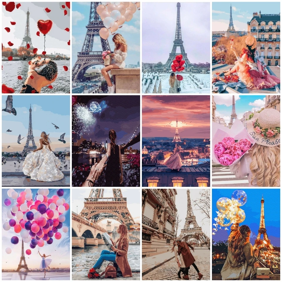 AZQSD 5D Diy Алмазная картина с башней вышивка стразами девушка пейзаж мозаика картина Стразы Декорации для дома