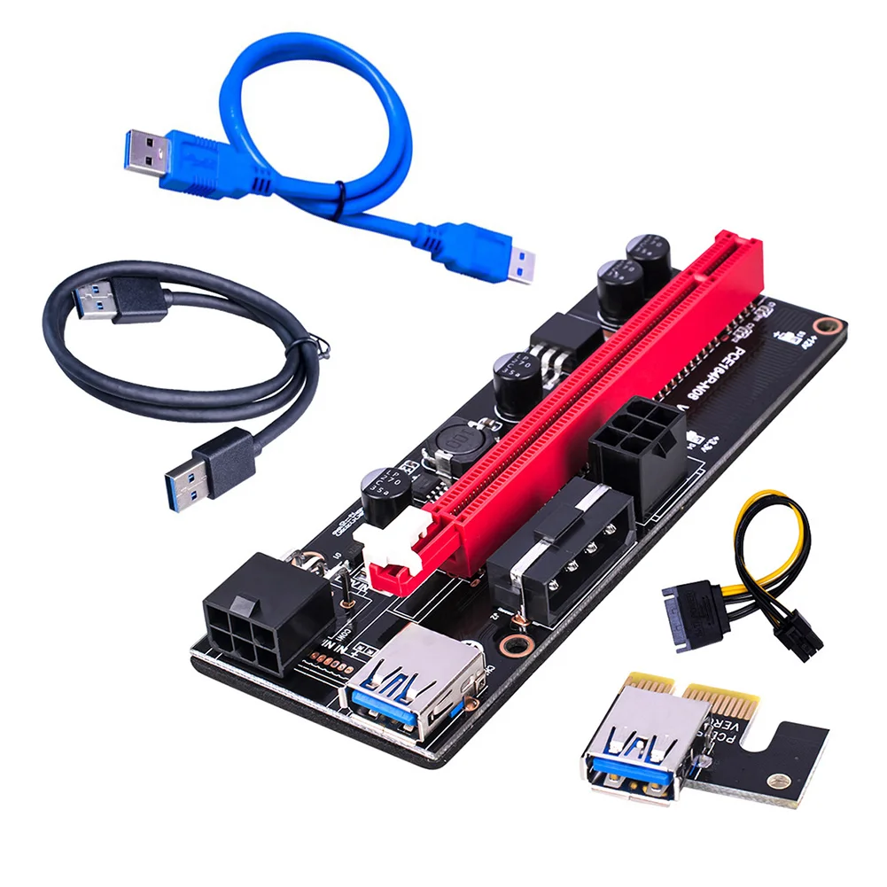 

Newest VER009 USB 3.0 PCI-E Riser VER 009S Express 1X 4x 8x 16x Extender pcie Riser Adapter Card SATA 15pin to 6 pin Power