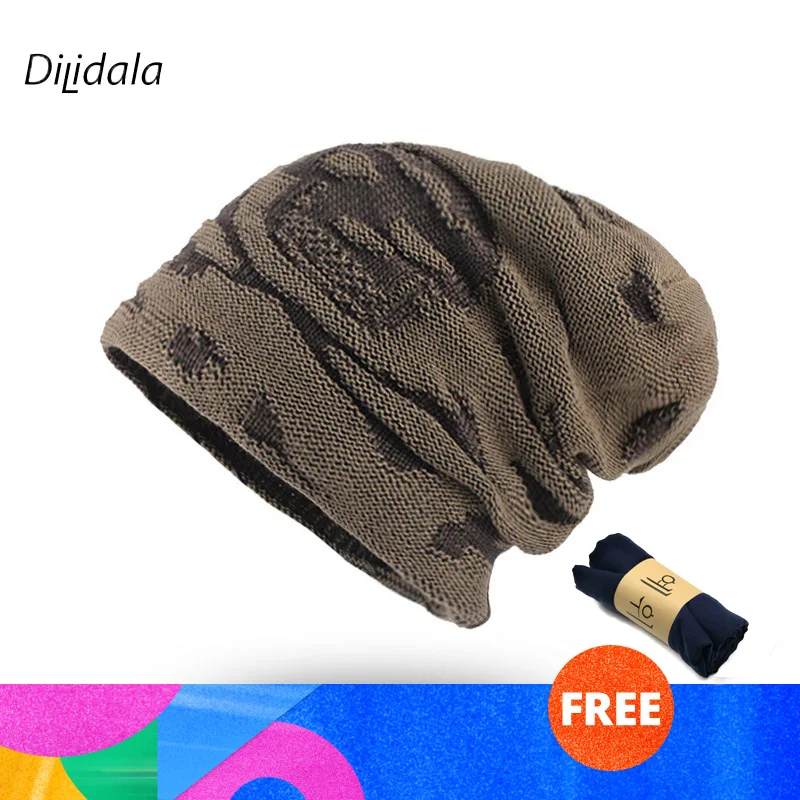 Dilidala зимняя бархатная теплая вязаная шапка с черным черепом мужская шерстяная