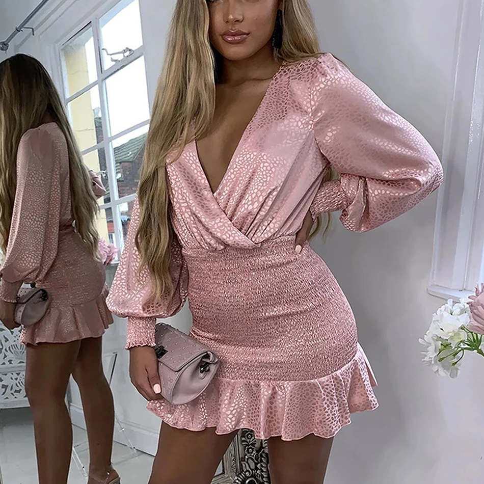 2021 новые летние женские с длинными рукавами и v образным вырезом платье Модные