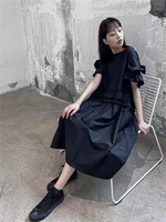 ladies dress summer new pleated round collar auric edge fashion trend leisure loose large size skirt