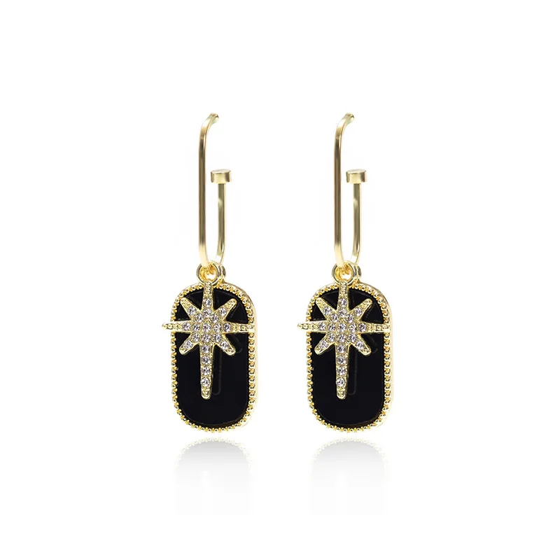 

Geometric square mirror acrylic pendant eight-pointed star diamond earrings 925 silver needles Korean fashion new earrings