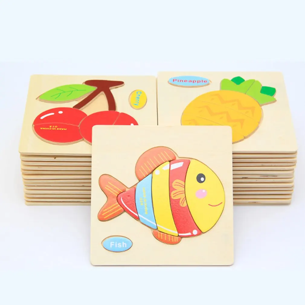 DIY 3D деревянные головоломки игрушки для детей мультфильм животных Развивающие