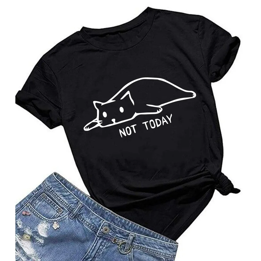 Футболка с надписью «Cat not today», Женская Повседневная забавная футболка для девушек, летняя футболка, kawaii tumblr, футболки размера плюс