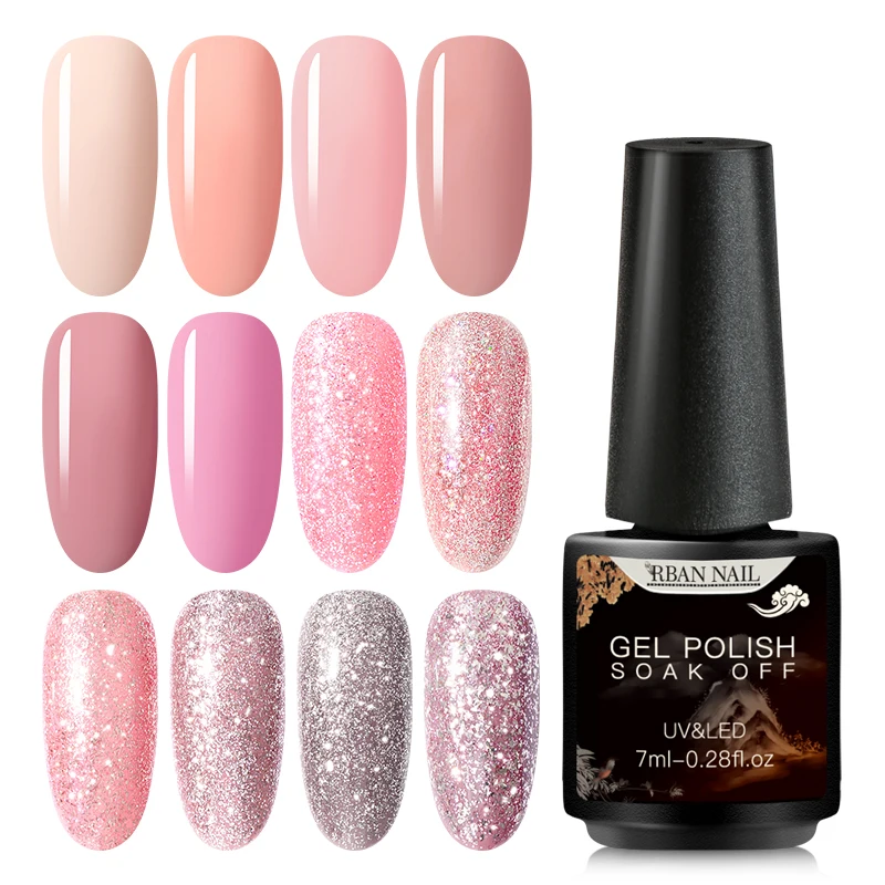 RBAN NAIL Rose Gold Блестящий Гель лак для ногтей Soak Off УФ Светодиоды Ногти Art Glitter Bling Varnish
