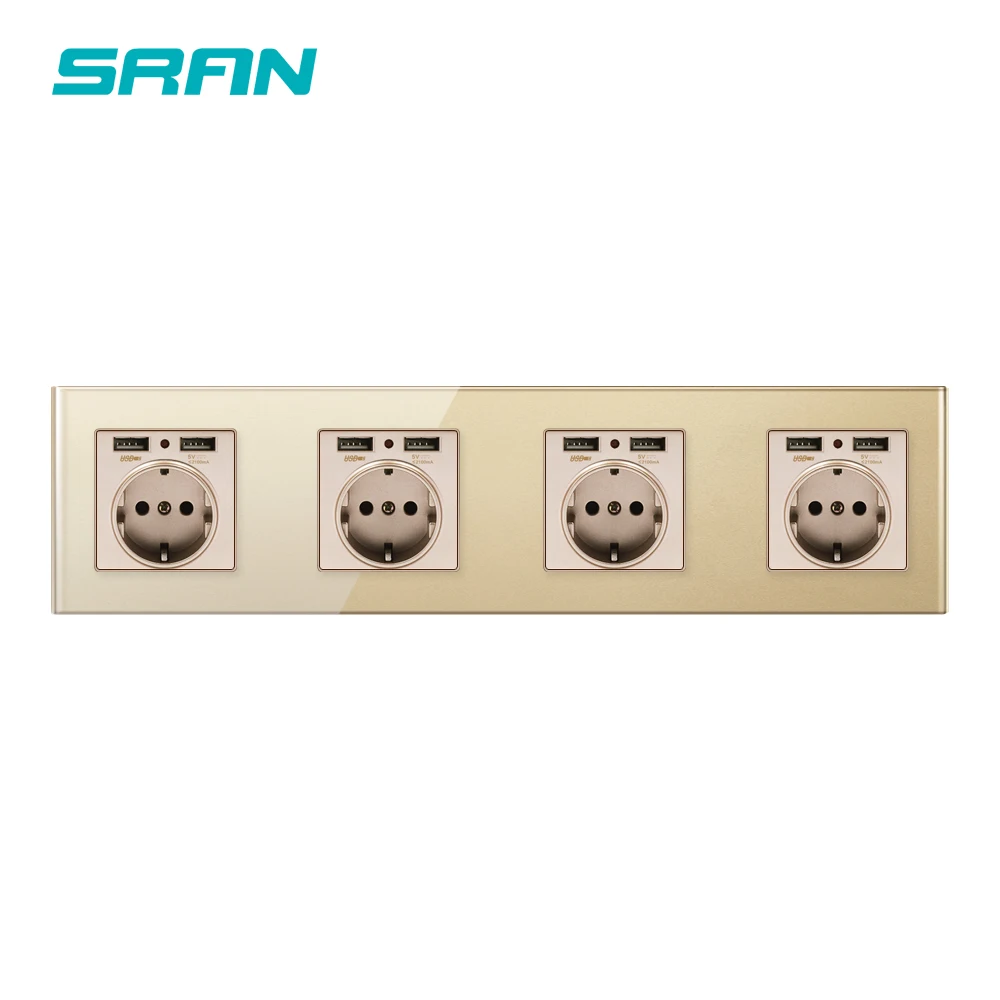 Настенная 16А ЕС стандартная Мульти Розетка, розетка с usb для дома, usb штепсельная полоса кристальная стеклянная панель
