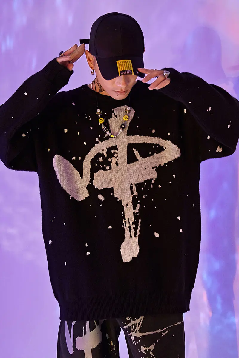 

Guochao sweater men's fashion autumn and winter Chinese style loose lazy couple's round neck T-shirt Hip Hop