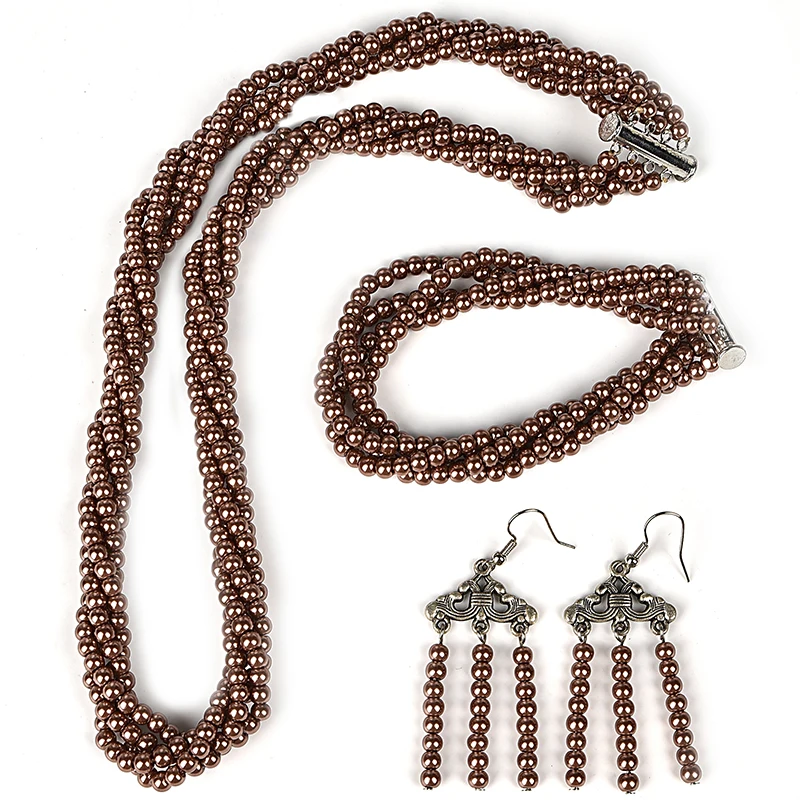 Бокал для шампанского бисерные Стиль шик синтез жемчуга 4 ряда ожерелье браслет