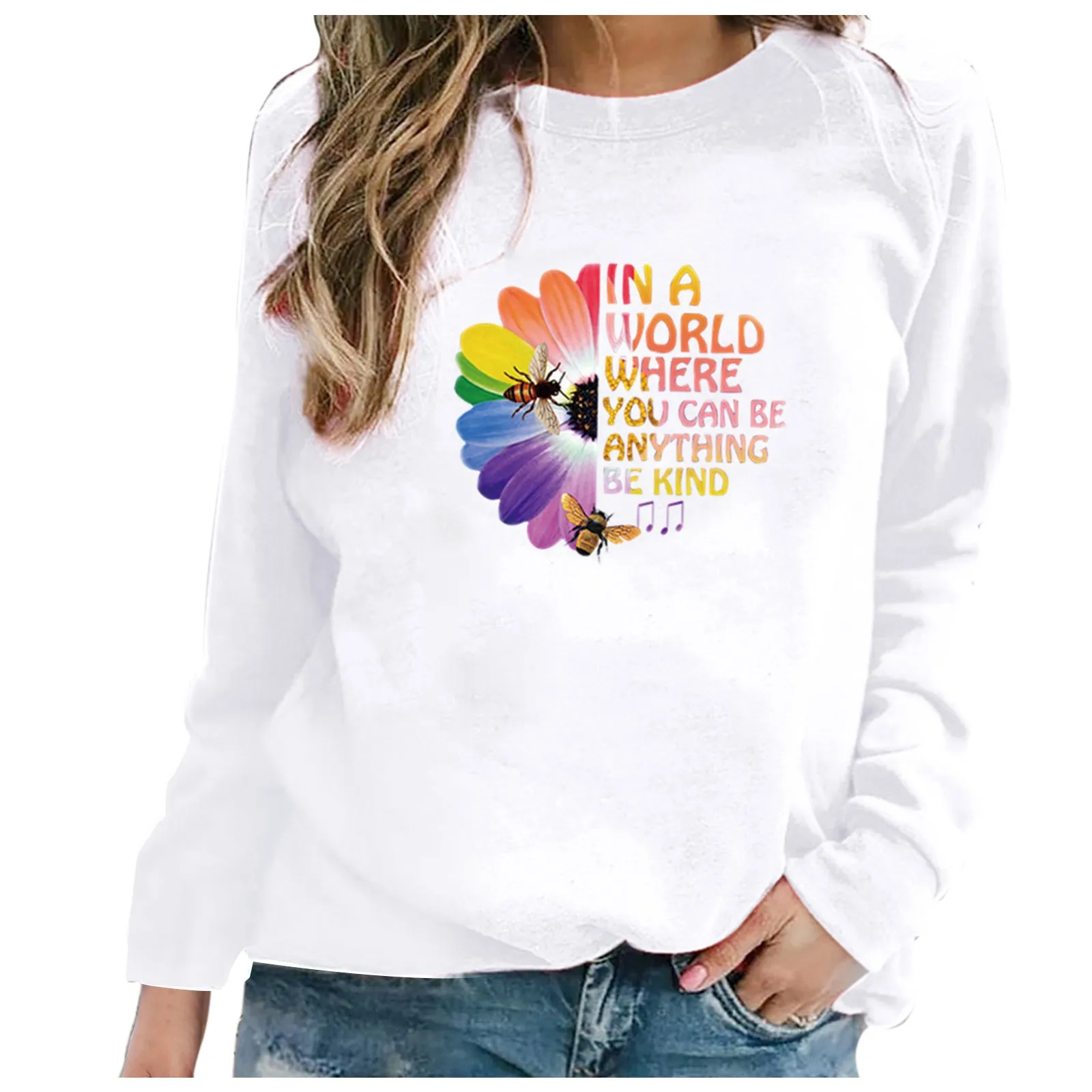 59# 2021 New Creative Women Flower Print Casual Printing Long Sleeve Sweatshirt Pullover Tops Blouse Sweatshirt Female Plus Size