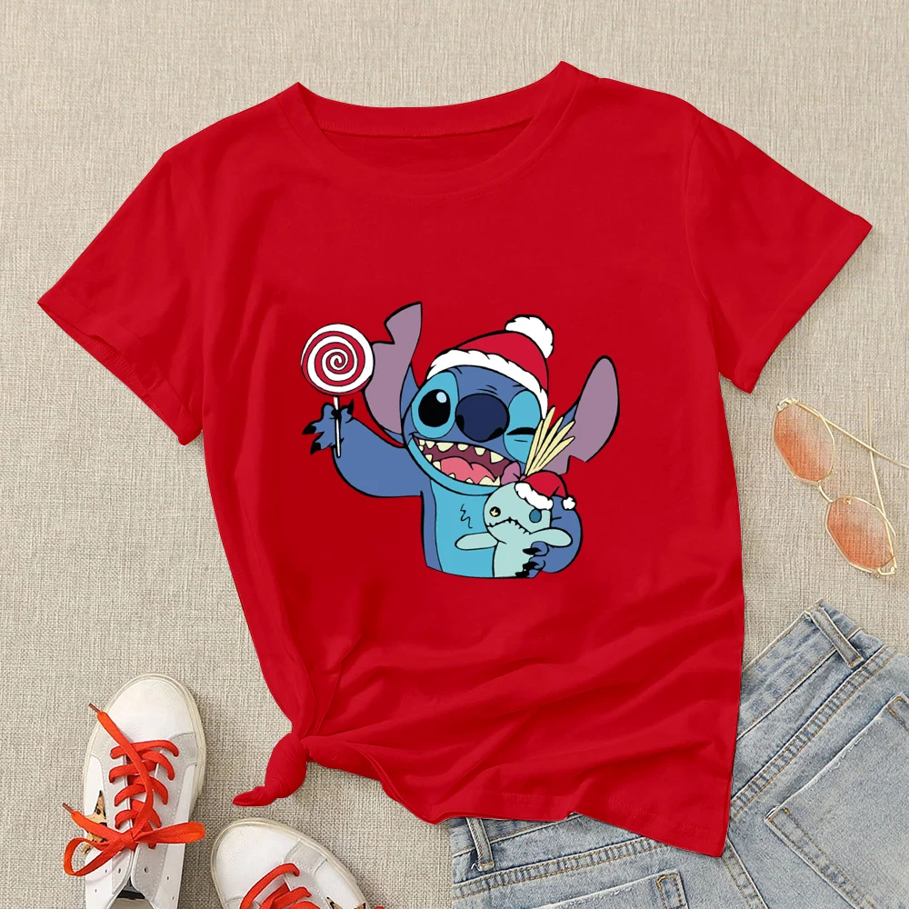 

Merry Christmas Stitch T-shirt For Women Cute Fun Design Disney Femme Vetement Fashion Streetwear Tops Brand Woman T Shirt