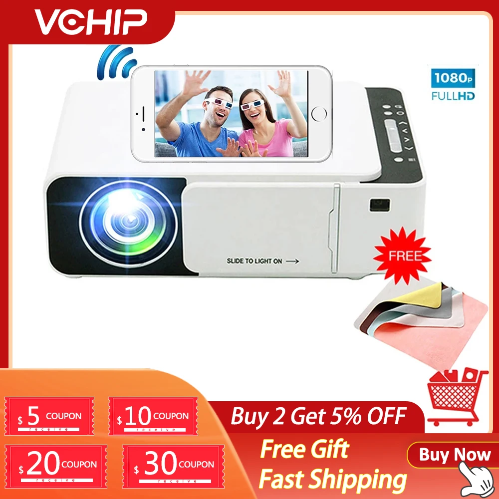 Портативный проектор VCHIP ST5 4K для домашнего кинотеатра Full HD 1080P Wi-Fi ТВ портативный