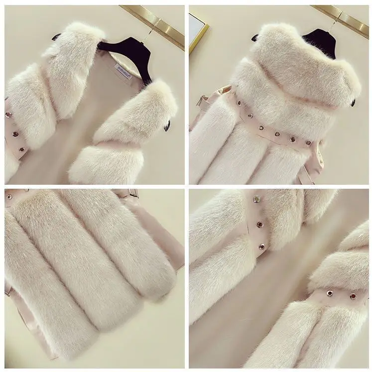 

2021 Fashion Autumn Winter Warm Faux Fox Fur Vest Female V-neck Slim Sleeveless Jackets Ladies Mid-long Solid Waistcoat Y549