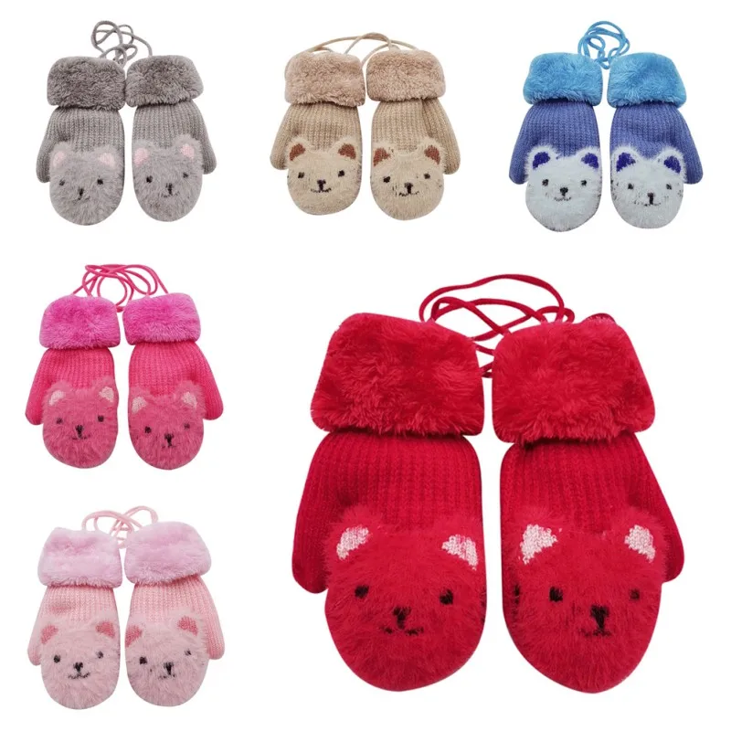 

New Arrival Winter Baby Boys Girls Knitted Gloves Warm Rope Full Finger Mittens Gloves for Children Toddler Kids C