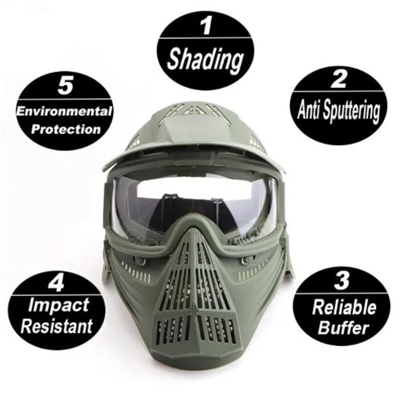 

Tactical Shooting Mask PC Lens Full Face Military Air Gun Protective Mask Breathable Hunting Paintball Mask Paintball Equipment