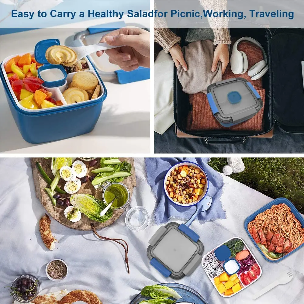 

52-oz Salad Lunch Container Box To Go Salad Bowls with 3 Compartments Salad Dressings Container for Salad Toppings and Snacks
