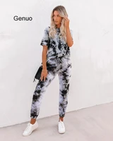 2020 new womens home wear two piece summer printed short sleeve pants set female casual street style suit