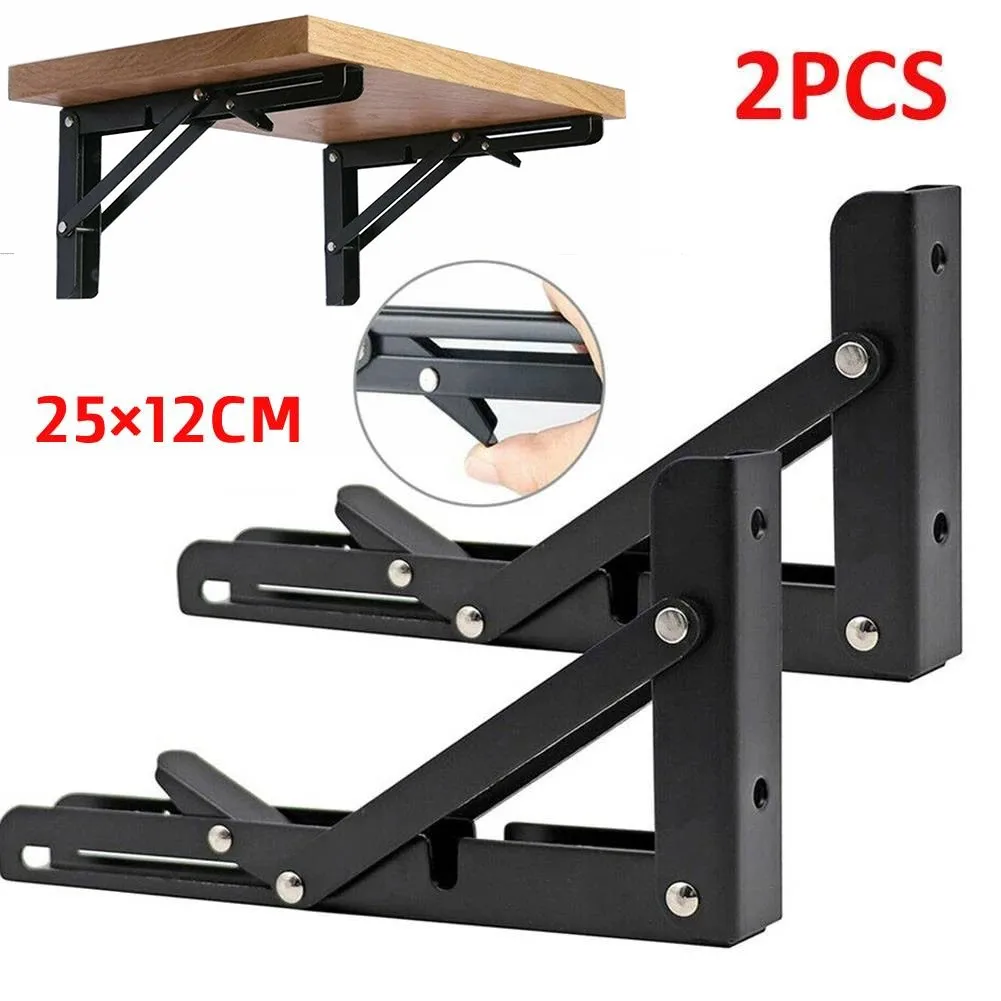 

2X Campervan Folding Bracket Table Shelf Motorhome Caravan Black Finish 10in Stainless Steel Folding Table Car Accessories