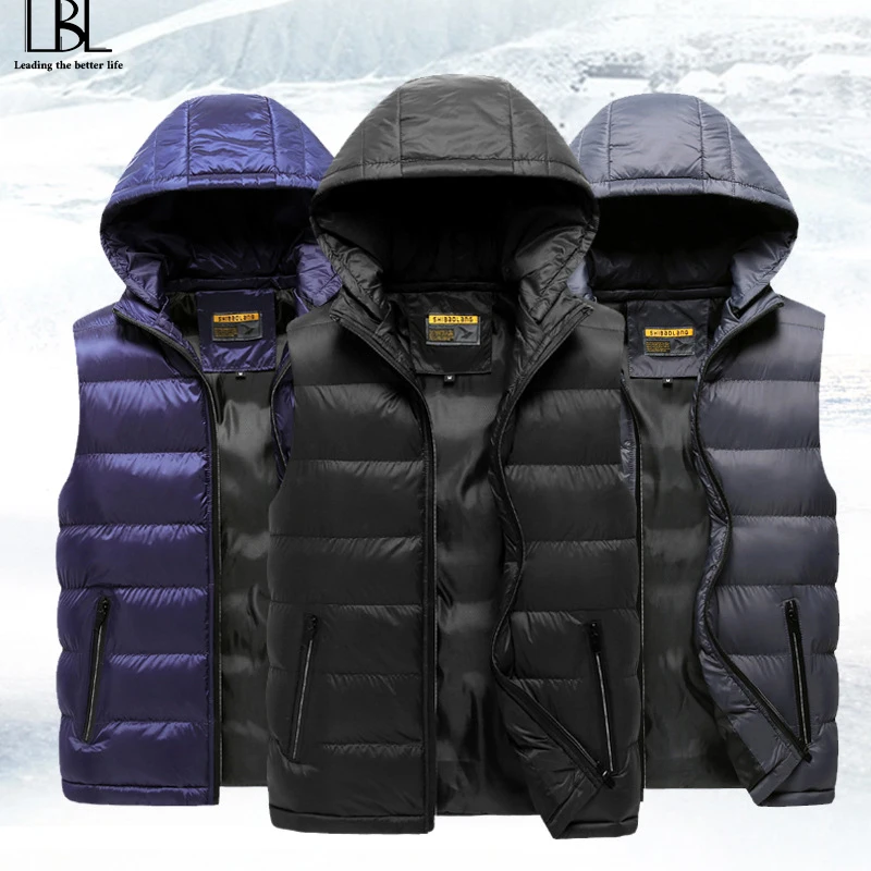 Жилет мужской зимний однотонный теплая куртка повседневный жилет с капюшоном