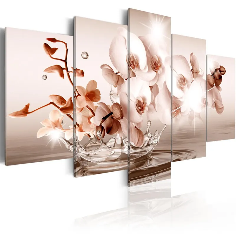 

Canvas Painting 5Pcs White Flower Orchid Wall Art Posters and Prints Modular Picture Living Room Bedside Mural Home Decoration