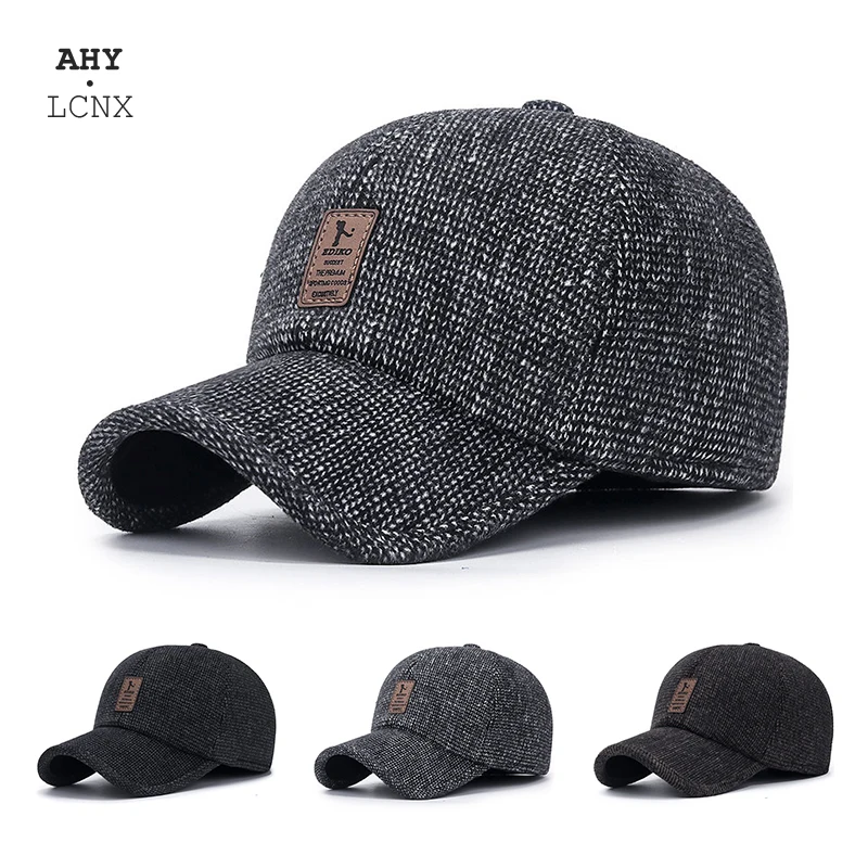 2021 New Winter Warm Dad Hat Men's Baseball Cap With Earflap Thicken Cotton Snapback Caps Ear Protection Windproof Hats For Men