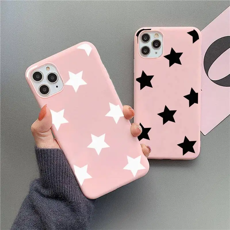 

Fashion Cute Stars Phone Case For iphone 13 12 11 Pro Max Mini XS 8 7 6 6S Plus X SE 2020 XR Matte Candy Pink Silicone cover
