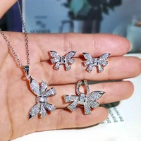 fashion 3pcs pack 2021 new trendy s925 sterling silver butterfly necklace ring earrings jewelry set for women anniversary gift