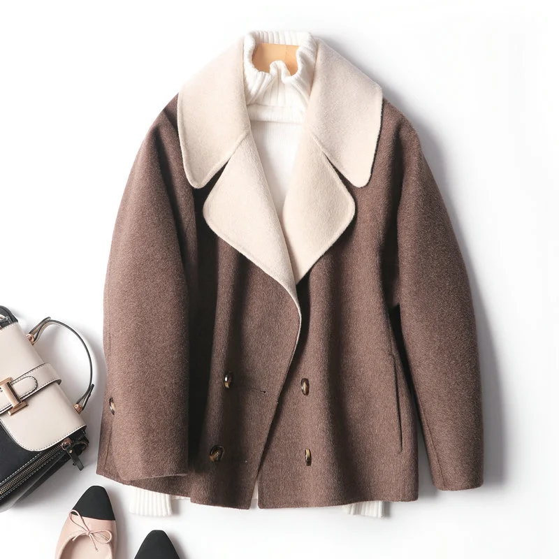 

Korea autumn and winter 2021 handmade cashmere wool coat double-sided women's wear