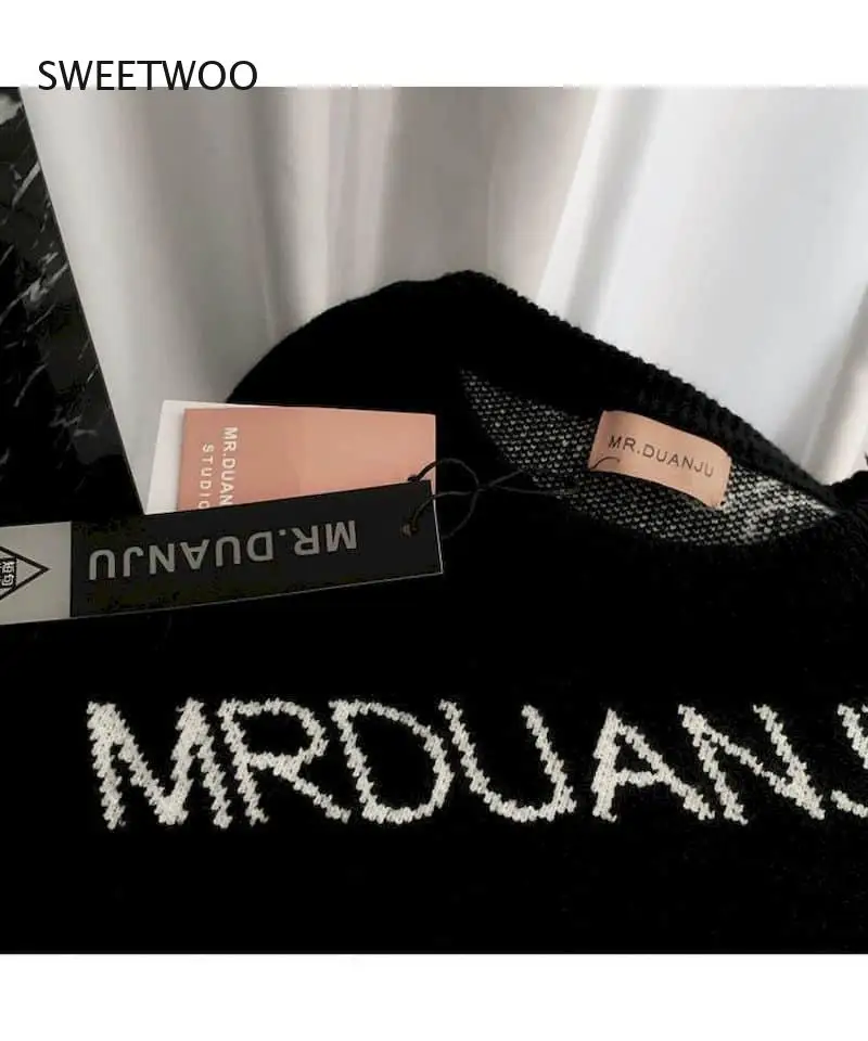 2021 New Spring Winter Men's Sweaters Wild Homemade Dark Letters Thick Round Neck Loose Ins Couple Knit Bottoming Shirt Women